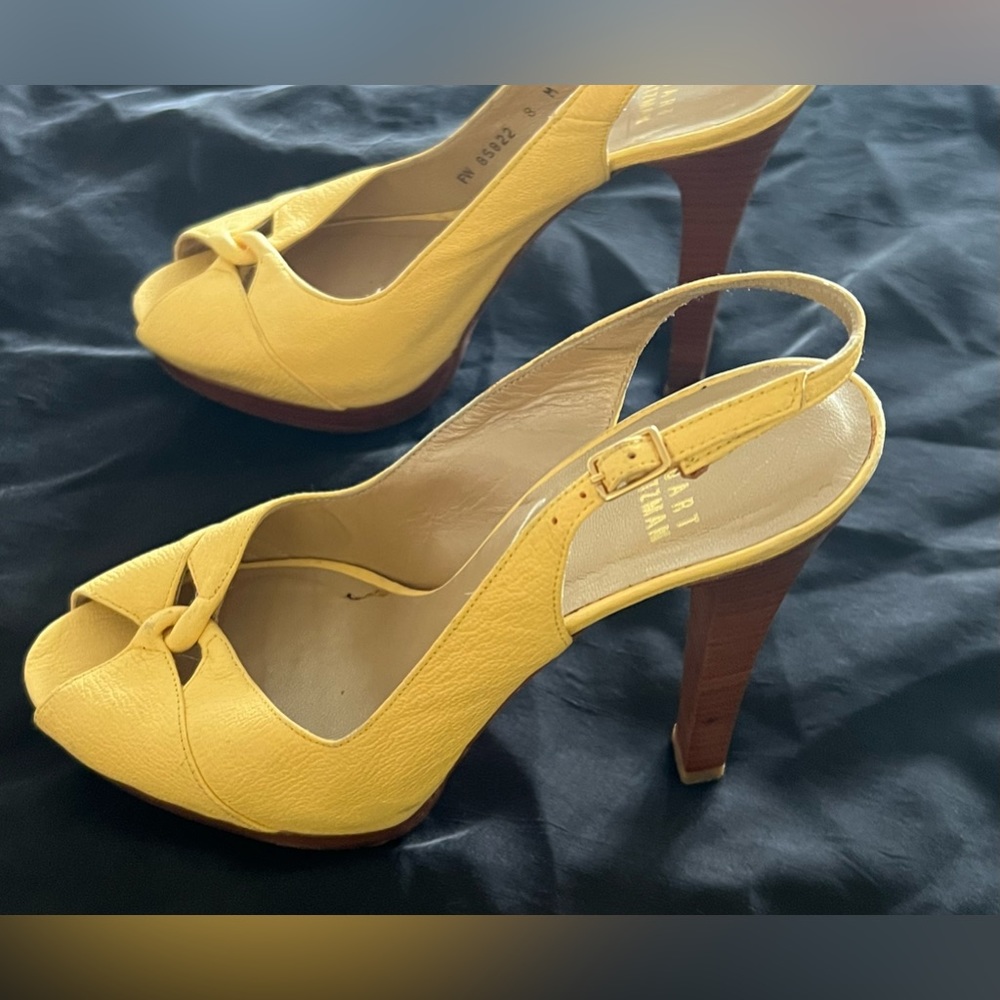 Stuart Weitzman yellow Pebbled Leather Slingback
